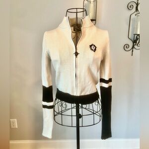 Darker Wavs Cream & Black Zip-Up Knit Jacket • by Dolls Kill • Gothic • Size S